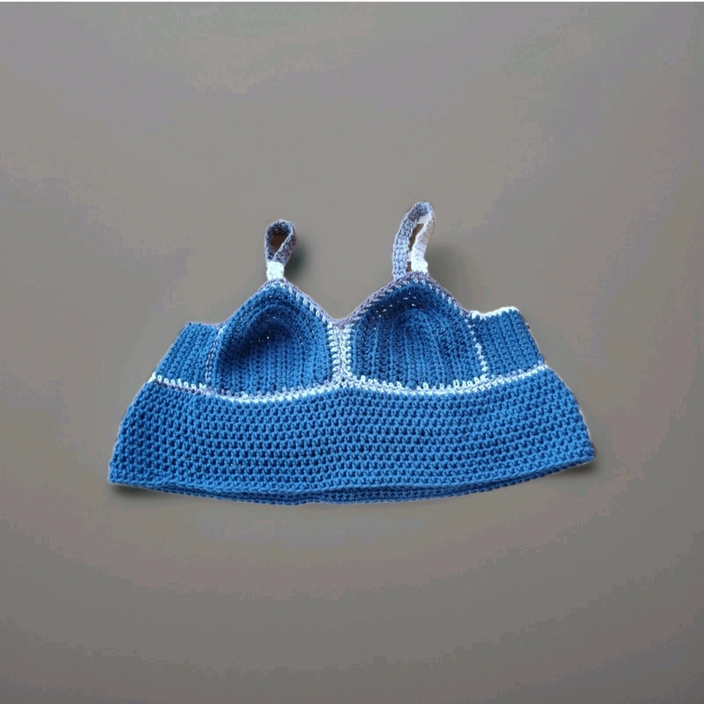 Blue and White Crochet Bralette Blueberry Summer Top🫐🩵